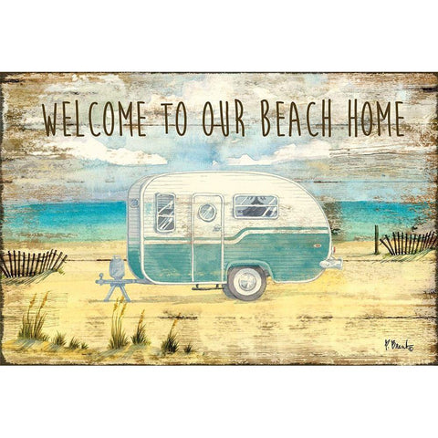 Beach Camping White Modern Wood Framed Art Print by Brent, Paul