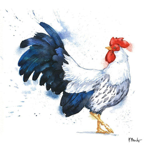 Arianna Rooster I White Modern Wood Framed Art Print with Double Matting by Brent, Paul