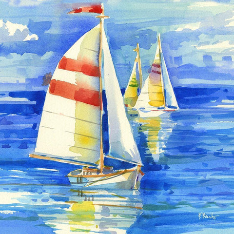 Cape Sailboats I White Modern Wood Framed Art Print with Double Matting by Brent, Paul