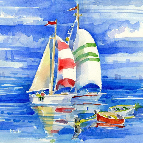 Cape Sailboats II White Modern Wood Framed Art Print with Double Matting by Brent, Paul