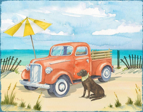 Beach Truck II White Modern Wood Framed Art Print with Double Matting by Brent, Paul