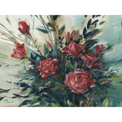 Spray of Roses Black Modern Wood Framed Art Print with Double Matting by Brent, Paul