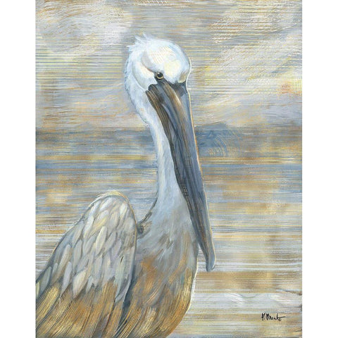 Golden Salty Pelican Gold Ornate Wood Framed Art Print with Double Matting by Brent, Paul