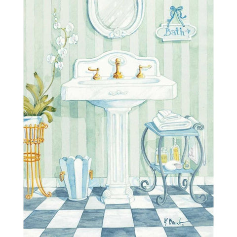 Pedestal Sink Gold Ornate Wood Framed Art Print with Double Matting by Brent, Paul