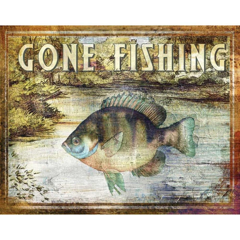 Gone Fishing Gold Ornate Wood Framed Art Print with Double Matting by Brent, Paul