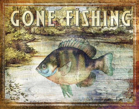 Gone Fishing Black Ornate Wood Framed Art Print with Double Matting by Brent, Paul