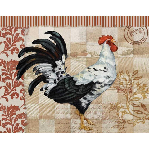 Bergerac Rooster Red I Black Modern Wood Framed Art Print with Double Matting by Brent, Paul