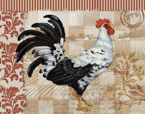 Bergerac Rooster Red I White Modern Wood Framed Art Print with Double Matting by Brent, Paul