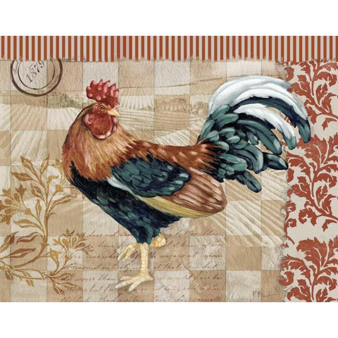 Bergerac Rooster Red II Black Modern Wood Framed Art Print by Brent, Paul