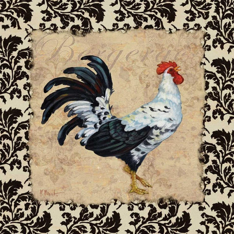 Bergerac Rooster Black I Black Ornate Wood Framed Art Print with Double Matting by Brent, Paul