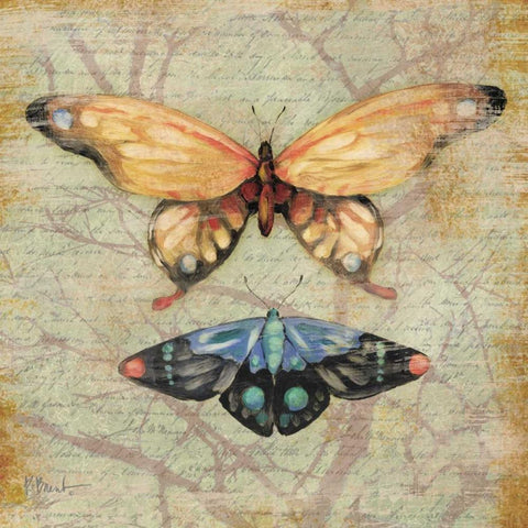 Vintage Butterflies II Gold Ornate Wood Framed Art Print with Double Matting by Brent, Paul