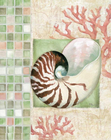 Mosaic Shell Collage I White Modern Wood Framed Art Print with Double Matting by Brent, Paul