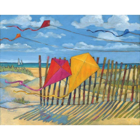 Beach Kites Yellow Black Modern Wood Framed Art Print with Double Matting by Brent, Paul