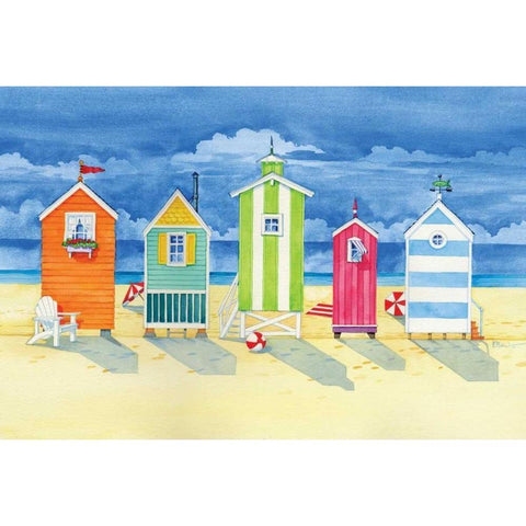 Brighton Huts Gold Ornate Wood Framed Art Print with Double Matting by Brent, Paul