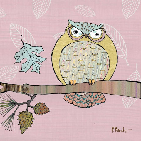 Pastel Owls III White Modern Wood Framed Art Print by Brent, Paul