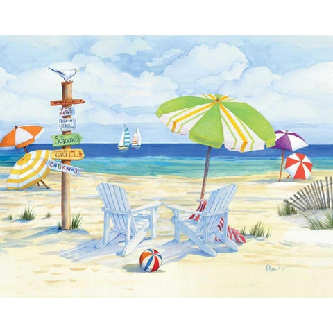 Beachside Chairs Black Modern Wood Framed Art Print with Double Matting by Brent, Paul