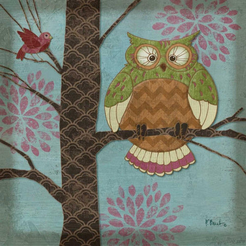 Fantasy Owls I White Modern Wood Framed Art Print with Double Matting by Brent, Paul