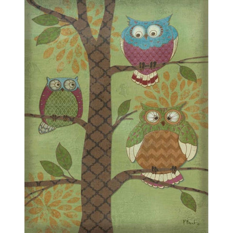 Fantasy Owls Vertical I Black Modern Wood Framed Art Print with Double Matting by Brent, Paul