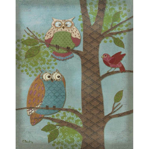 Fantasy Owls Vertical II White Modern Wood Framed Art Print by Brent, Paul