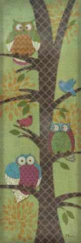 Fantasy Owls Panel I White Modern Wood Framed Art Print with Double Matting by Brent, Paul