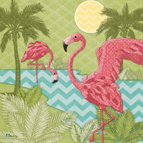 Island Flamingo II Black Ornate Wood Framed Art Print with Double Matting by Brent, Paul