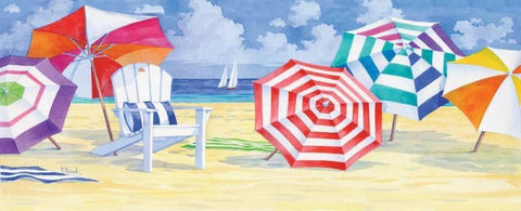 Umbrella Beach White Modern Wood Framed Art Print with Double Matting by Brent, Paul