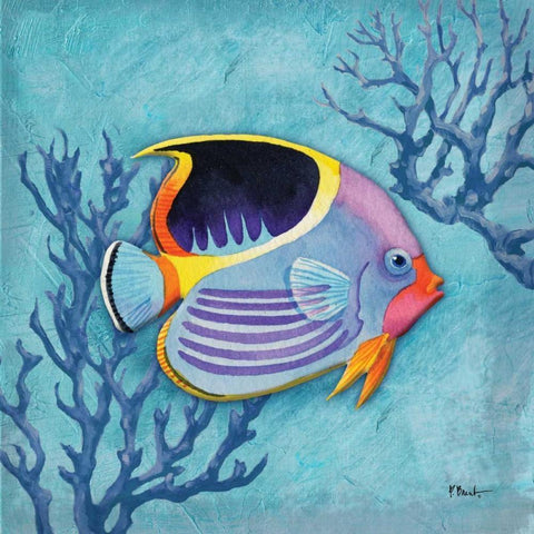 Azure Tropical Fish I Black Modern Wood Framed Art Print with Double Matting by Brent, Paul