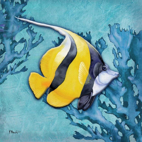 Azure Tropical Fish II White Modern Wood Framed Art Print with Double Matting by Brent, Paul