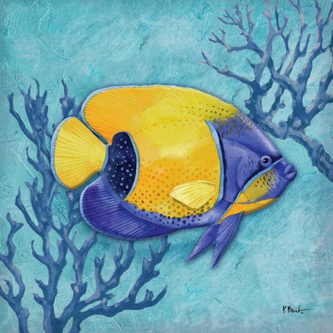 Azure Tropical Fish V Gold Ornate Wood Framed Art Print with Double Matting by Brent, Paul