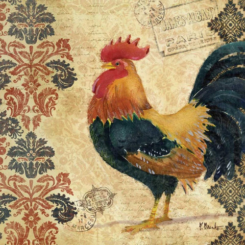 Gourmet Rooster II Black Ornate Wood Framed Art Print with Double Matting by Brent, Paul