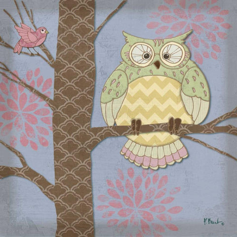 Pastel Fantasy Owls I Black Modern Wood Framed Art Print with Double Matting by Brent, Paul