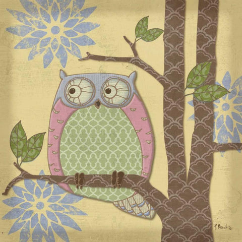 Pastel Fantasy Owls IV White Modern Wood Framed Art Print by Brent, Paul