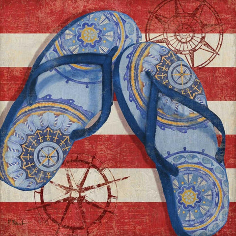 Nautical Flip Flops II White Modern Wood Framed Art Print with Double Matting by Brent, Paul