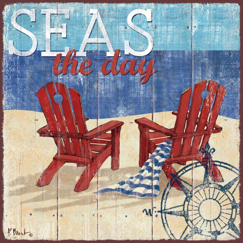 Seas the Day I White Modern Wood Framed Art Print with Double Matting by Brent, Paul