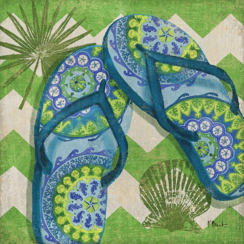 Coastal Flip Flops I Black Modern Wood Framed Art Print with Double Matting by Brent, Paul