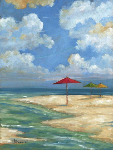 Umbrella Beachscape I Black Ornate Wood Framed Art Print with Double Matting by Brent, Paul