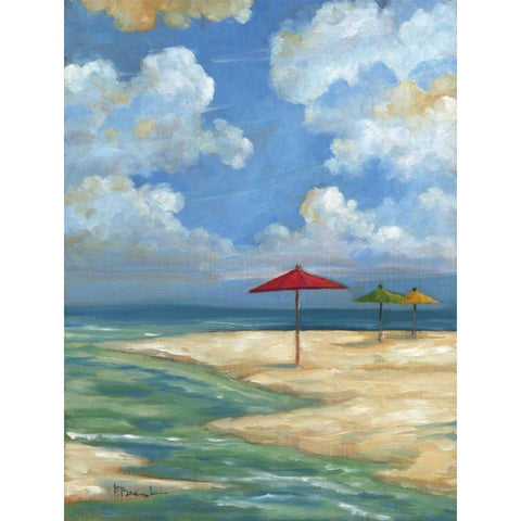 Umbrella Beachscape I Gold Ornate Wood Framed Art Print with Double Matting by Brent, Paul