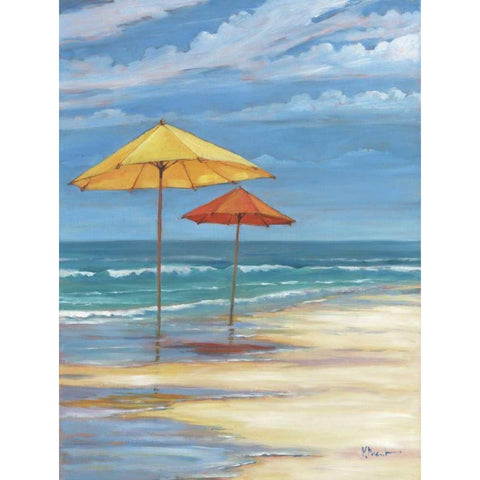 Umbrella Beachscape II White Modern Wood Framed Art Print by Brent, Paul