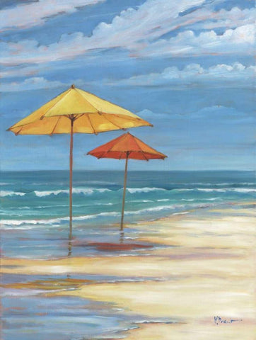 Umbrella Beachscape II Black Ornate Wood Framed Art Print with Double Matting by Brent, Paul