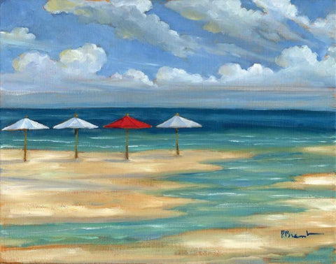 Umbrella Beachscape III Black Ornate Wood Framed Art Print with Double Matting by Brent, Paul