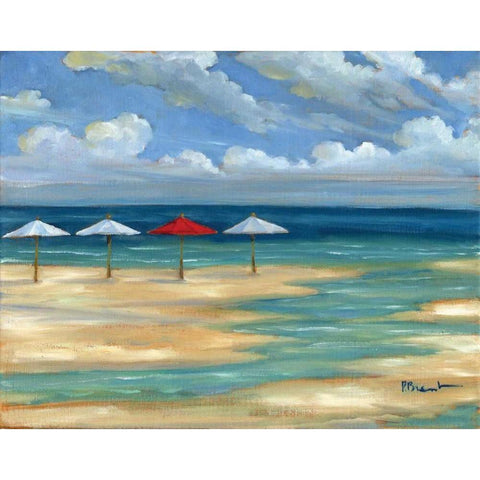 Umbrella Beachscape III Gold Ornate Wood Framed Art Print with Double Matting by Brent, Paul