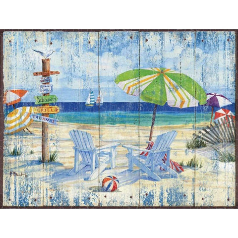 Beach Signs I Black Modern Wood Framed Art Print with Double Matting by Brent, Paul