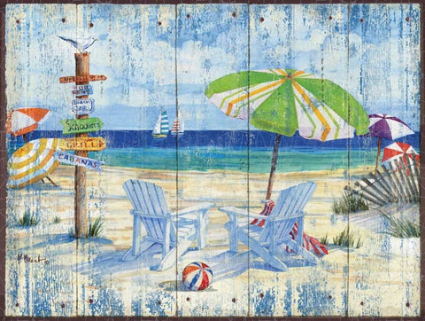 Beach Signs I Black Ornate Wood Framed Art Print with Double Matting by Brent, Paul