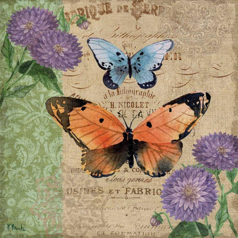 Burlap Butterflies II Black Ornate Wood Framed Art Print with Double Matting by Brent, Paul