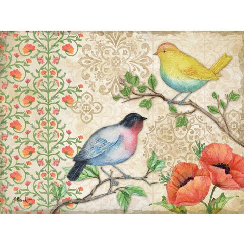 Blossoming Birds I Gold Ornate Wood Framed Art Print with Double Matting by Brent, Paul