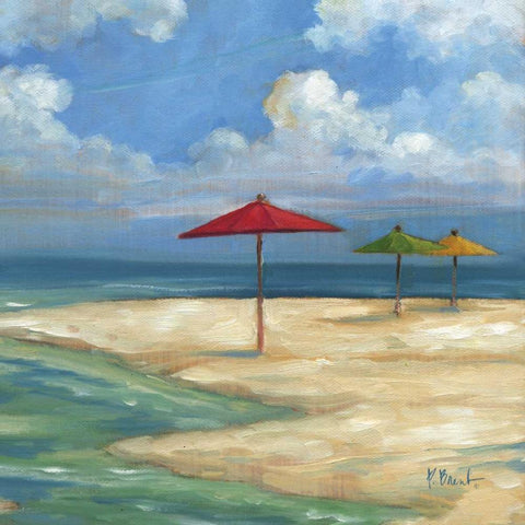 Umbrella Beachscape Sq. I Gold Ornate Wood Framed Art Print with Double Matting by Brent, Paul