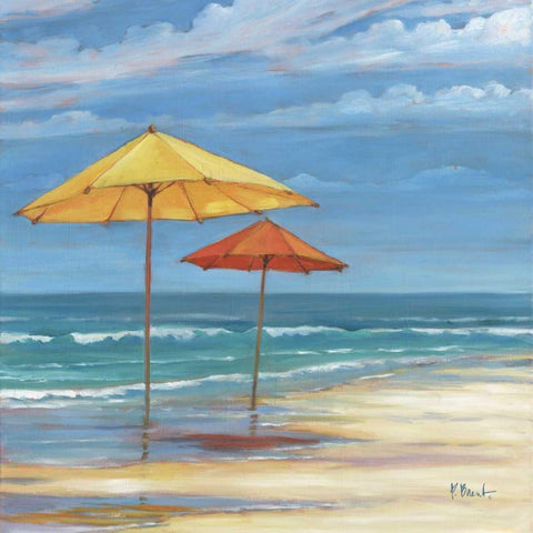 Umbrella Beachscape Sq. II White Modern Wood Framed Art Print by Brent, Paul