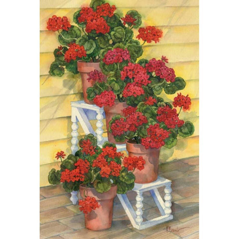 Spindle Shelf Geraniums Black Modern Wood Framed Art Print with Double Matting by Brent, Paul