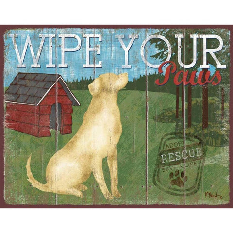 Wipe Your Paws White Modern Wood Framed Art Print by Brent, Paul