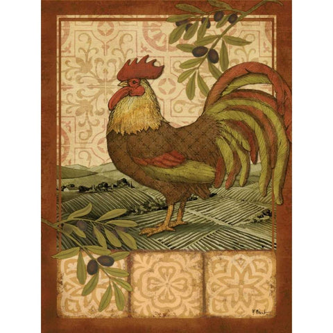 Tuscan Rooster I Gold Ornate Wood Framed Art Print with Double Matting by Brent, Paul